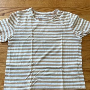 Everlane the Cotton Box-Cut Tee in tan/white stripe | XXS